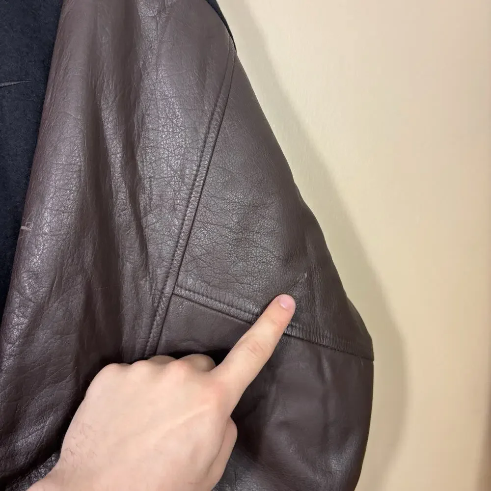 Vintage Nike Leather Varsity Jacket Mens XL 90s Wool Bomber Lined Center Swoosh